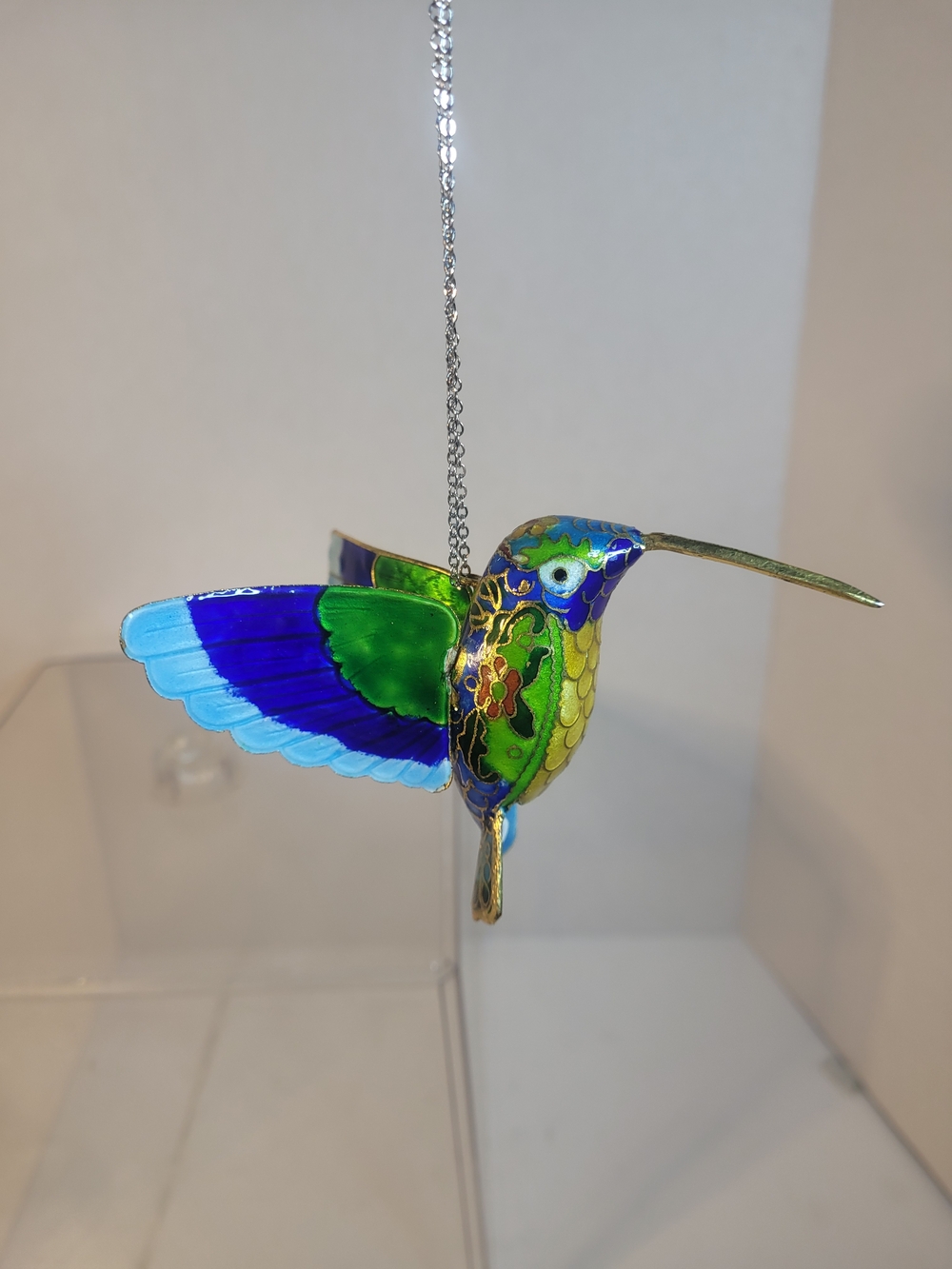 Cloisonne Enamel Hummingbird Approx. 4" x 3" Flowers Preowned/gold trim (B1)
